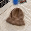 Slouchy dark camel rib-knit beanie hat for women featuring a cozy fold-over cuff design - 56-60cm / Khaki