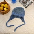 Cozy blue gradient wool blend knit earflap hat with tie strings for winter warmth - 56-59cm / Blue