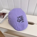 Lavender street style beret with puppy embroidery on white wooden background - 56-58cm / Purple