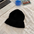 Slouchy black knit beanie with thick fold-over cuff on a cozy bedroom background - 56-60cm / Black
