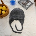 Grey chunky knit trapper hat for women with ear flaps and gradient wool blend texture - 56-59cm / Gray