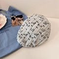 Off-white striped beret hat with cartoon dog prints in a vintage 45-degree lifestyle view - 56-58cm (Adjustable) / Off-white