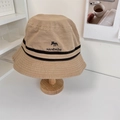 Khaki cotton bucket hat with fox embroidery and black decorative band on display - 56-58cm / Khaki