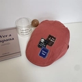 Σκουριά κόκκινος μπερές με vintage μπαλώματα και κεντήματα σε ρετρό ιαπωνικό στυλ - 56-58cm / Ροδακινί