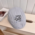 Light blue-grey newsboy cap featuring cartoon dog embroidery and star patterns - 56-58cm / Light Blue
