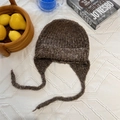 Brown gradient wool blend knit earflap hat with long ties for winter warmth - 56-59cm / Brown