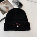 Black knitted beanie with red lucky pipiegg embroidery and a stylish folded cuff - 56-62cm / Black