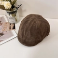 Retro dark brown suede ivy cap for women with six-panel stitching on a white surface - 56-58cm (Snap Button Adjustment) / Brown