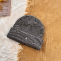 Dark grey ribbed knit beanie with R letter embroidery and trendy distressed holes - 56-59cm / Dark Gray