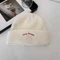 Minimalist beige knitted beanie for women featuring Lucky Pipiegg letter embroidery - 56-62cm / Beige