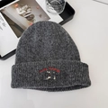 Dark grey knitted beanie with red Lucky letter embroidery and a folded brim - 56-62cm / Heather Grey