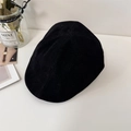 Minimalist black faux suede flat cap with multi-panel stitching for women's vintage style - 56-58cm (Snap Button Adjustment) / Black