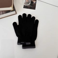 Men's black knit full-finger gloves with gray ribbed cuffs for winter warmth - One Size(Elastic) / Touch Screen Knitted Gloves / Black