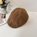 Classic dark brown suede newsboy cap featuring vintage panelled stitching design - 56-58cm (Snap Button Adjustment) / Camel