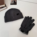Dark grey knitted winter set featuring warm beanie and matching touchscreen gloves - One Size(Elastic) / Knitted Beanie And Gloves Two-Piece Set / Dark Gray