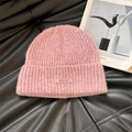 Pink rib-knit beanie for women featuring a stylish small leather letter patch - 56-62cm / Pink
