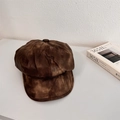 Gorra de pintor en cuero PU marrón oscuro de estilo retro con acabado envejecido - 56-58cm / café