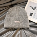 Grey knitted beanie with letter leather patch and folded brim for winter warmth - 56-62cm / Dark Gray