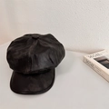 Gorra vintage estilo boina de cuero sintético negro con un acabado de textura fina - 56-58cm / Negro