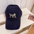 Dark blue baseball cap featuring detailed spotted cat embroidery and Oohwhoo text - 56-58cm Adjustable / Navy Blue