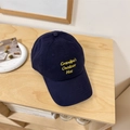 Navy blue baseball cap with yellow Grandpa's Outdoor Hat embroidery on wood table - 56-58 Adjustable / Navy Blue