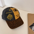 Berretto da baseball vintage con visiera leopardata e ricami gialli in stile streetwear - 56-58cm (Regolabile) / Patchwork Leopardato