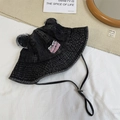Sombrero de pescador en denim gris oscuro con orejas de oso y etiqueta rosa - 56-58cm / Gris Oscuro