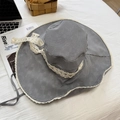 Plaid wide brim sun hat with white lace trim and adjustable drawstring for summer - 56-58cm / Black