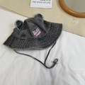 Sombrero de pescador denim gris oscuro con orejas de oso, parche de gato y cordón ajustable - 56-58cm / Gris