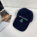 Dark blue cotton baseball cap featuring white CAMP LOUNGE pine tree embroidery - 56-58cm Adjustable / Navy Blue