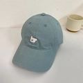 Berretto da baseball in denim azzurro con ricamo a forma di orsetto bianco minimalista - 56-58cm Regolabile / Blu