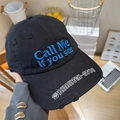 Cappellino da baseball nero effetto invecchiato con ricamo 3D blu e numero di telefono - 56-58cm / Nero