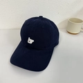 Berretto da baseball in cotone blu scuro con ricamo di orsetto bianco e design morbido - 56-58cm Regolabile / Blu Notte