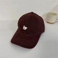 Deep wine red denim baseball cap with white cartoon puppy embroidery for women - 56-58cm Adjustable / Coffee