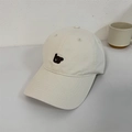 Beige cotton baseball cap featuring a black embroidered cartoon dog in minimalist style - 56-58cm Adjustable / Beige