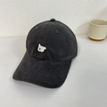 Washed black cotton baseball cap featuring a cute white dog embroidery on the front - 56-58cm Adjustable / Gray