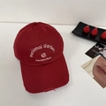 Gorra de béisbol vintage rojo oscuro con bordado de rosa y letras en algodón suave - 56-58cm Ajustable / Rojo