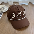 Deep brown heavy canvas baseball cap with white BAD embroidery and decorative rope - 56-58cm Adjustable / Coffee