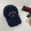 Gorra de béisbol azul oscuro desgastada con bordado rosa de flores y letras - 56-58cm Ajustable / Azul Marino