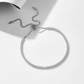 Verstelbare S925 sterling zilveren schuifarmband met 2mm ronde zirkonia edelstenen - 925 zilver / Wit