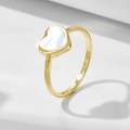 Elegant 925 silver heart ring with gold finish and natural white mother of pearl inlay - US 6 / Yellow