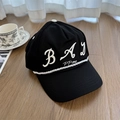 Gorra de béisbol de lona negra con bordado BAD blanco y detalle de cuerda trenzada - 56-58cm Ajustable / Negro