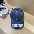 Vintage dark blue washed denim baseball cap with white Delightsome brim printing - 56-58cm Adjustable / Navy Blue