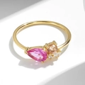 S925 silver gold-plated ring with pear-shaped pink zircon and multicolor accent stones - US 6 / Yellow