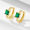 925 silver gold hoop earrings with emerald square zircon and tiny white crystals - Gold