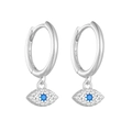 Detailed view of S925 sterling silver evil eye earrings with blue and white zircon stones - 925 Silver / White