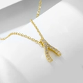 Collana minimalista in argento S925 a forma di osso del desiderio con zirconi dorati - Argento 925 / Oro