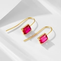 Luxurious S925 silver drop earrings with rectangular pink zircon gems in gold finish - 14K Gold Red Ruby Zirconia