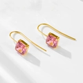 Elegant gold earrings featuring a square pink zircon stone and sleek silver ear hooks - 925 Silver / 14K Gold Smoky Zircon