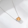 Minimalist S925 sterling silver necklace with square orange cubic zirconia pendant - 925 Silver / White